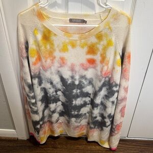 Brodie Multi-Color Tie-Dye Crewneck 100% cashmere Sweater